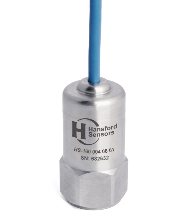 شتاب‌سنج صنعتی HS-160 با کابل نسوز FR و خروجی از بالا، برند Hansford Sensors